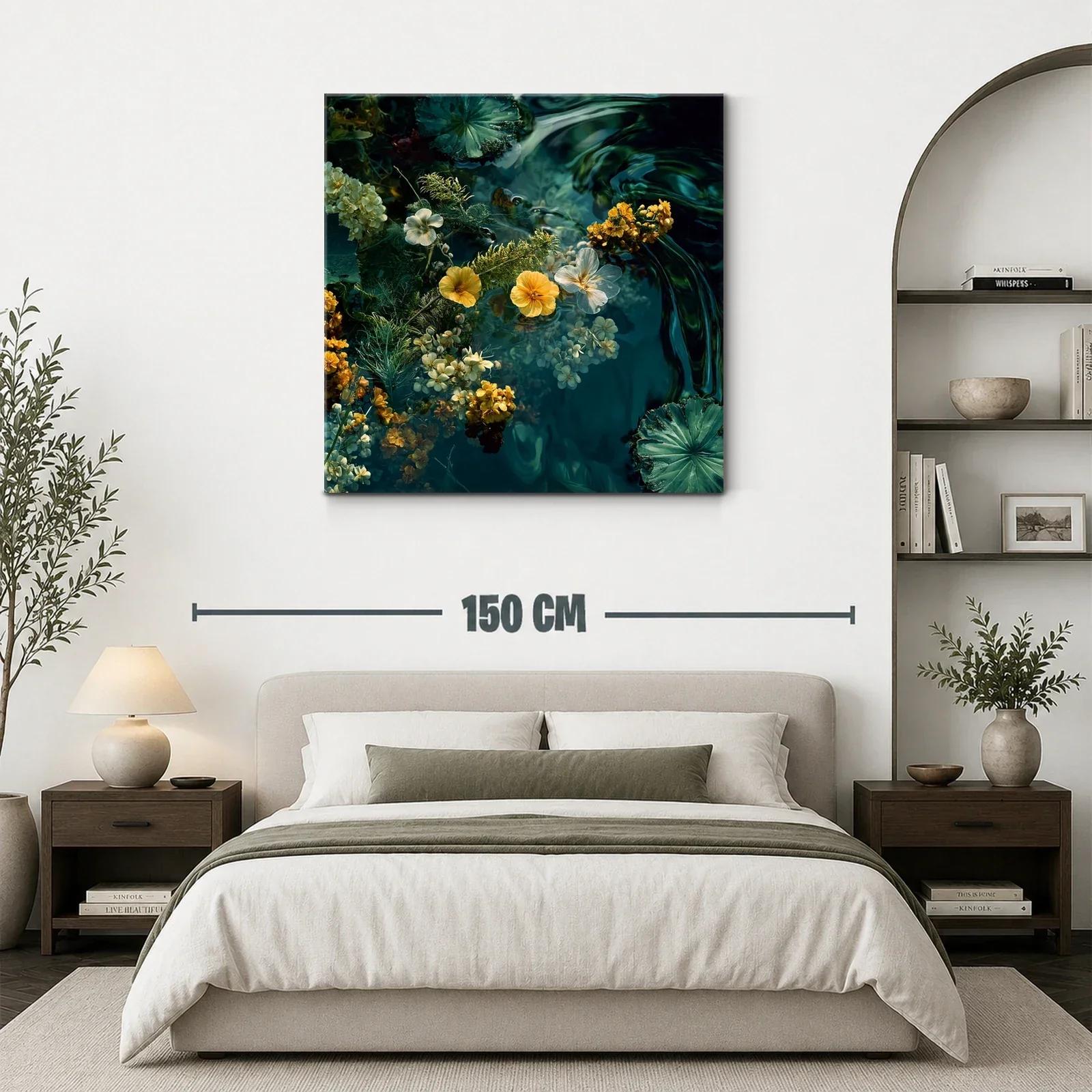 Flores flotantes en jardín acuático en tonos verdes y amarillos — miniatura 3