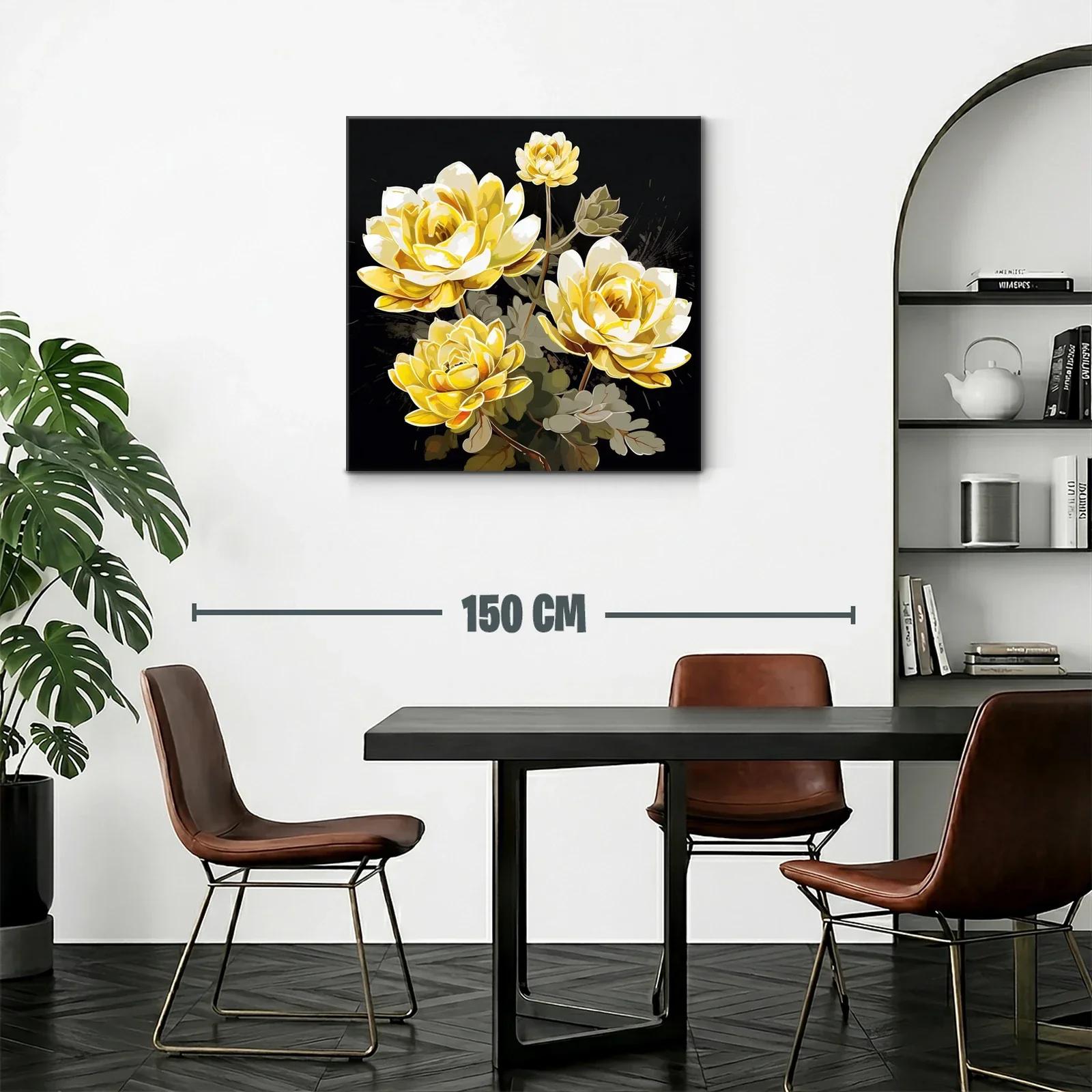 Cuadro floral con elegantes rosas amarillas sobre fondo oscuro — miniatura 2