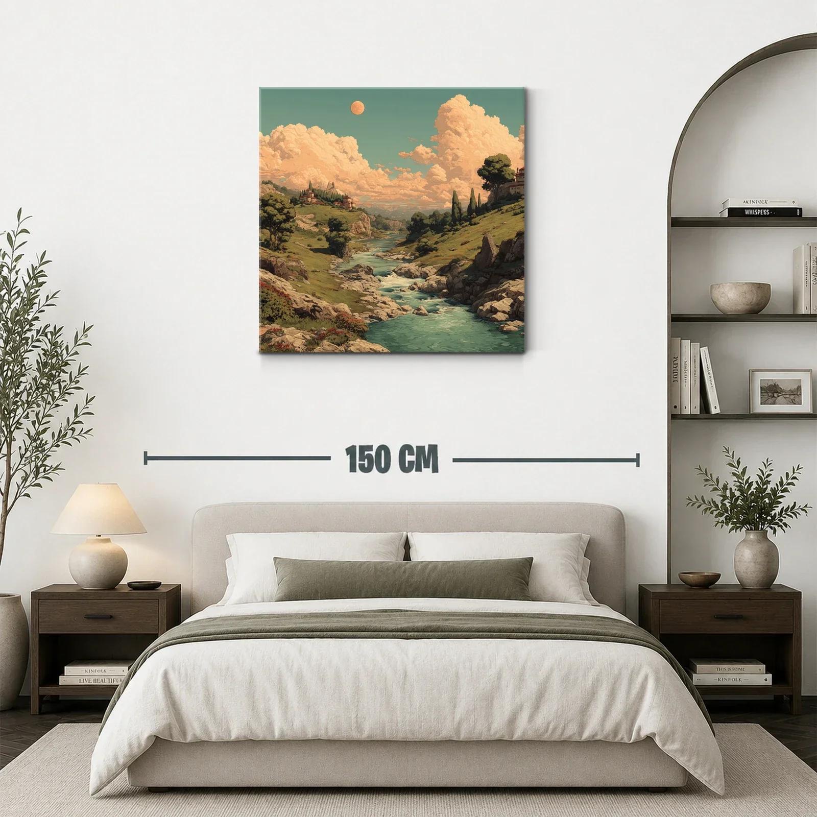 Paisaje campestre con río serpenteante al atardecer — miniatura 3