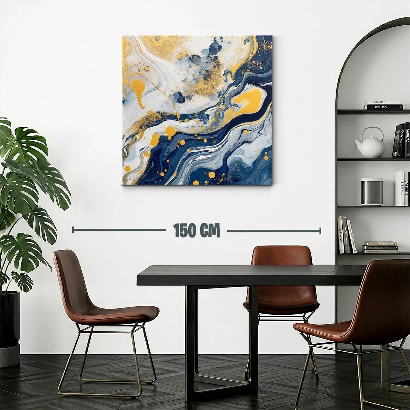 Cuadro abstracto con tonos azul y dorado envolventes — miniatura 2