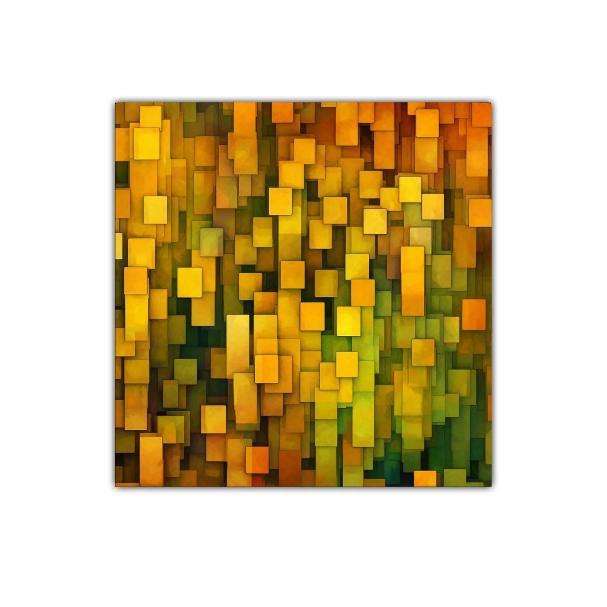 Cuadro abstracto con formas geométricas en tonos amarillos