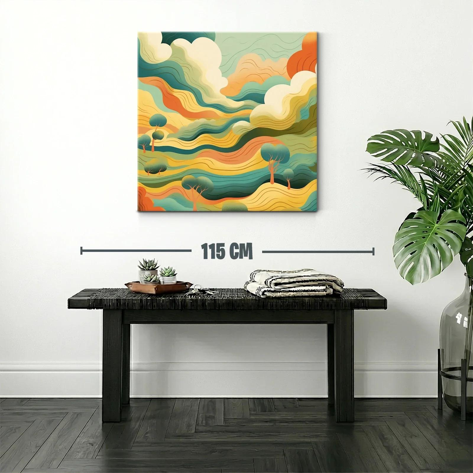 Paisaje abstracto en tonos cálidos y verdes vibrantes — miniatura 2