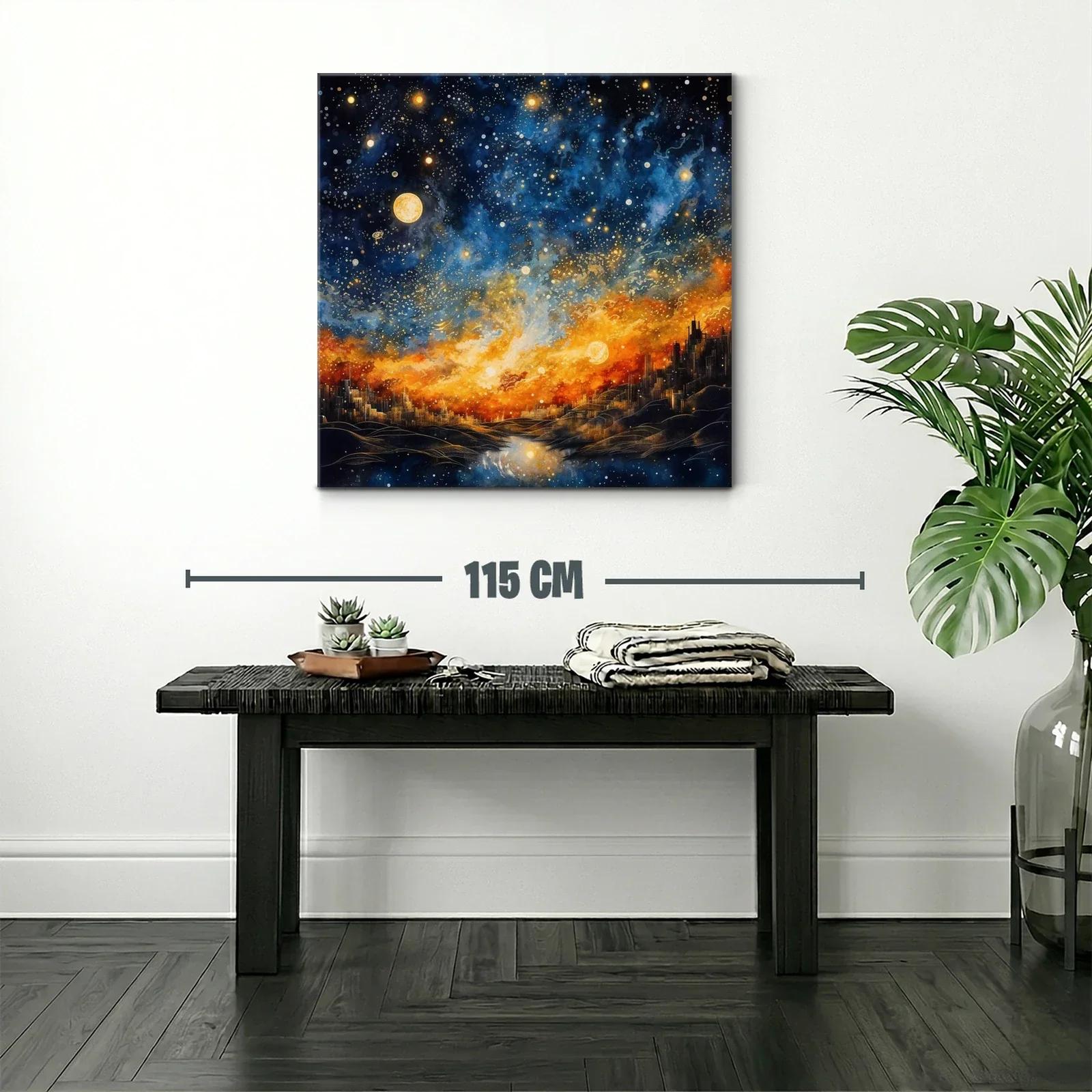 Cielo estrellado sobre ciudad iluminada al atardecer — miniatura 2