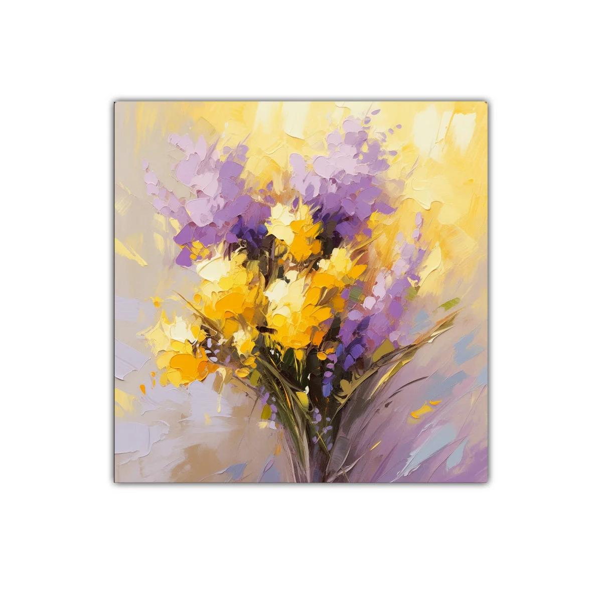 Cuadro decorativo con bouquet de flores en tonos amarillos y morados — imagen principal
