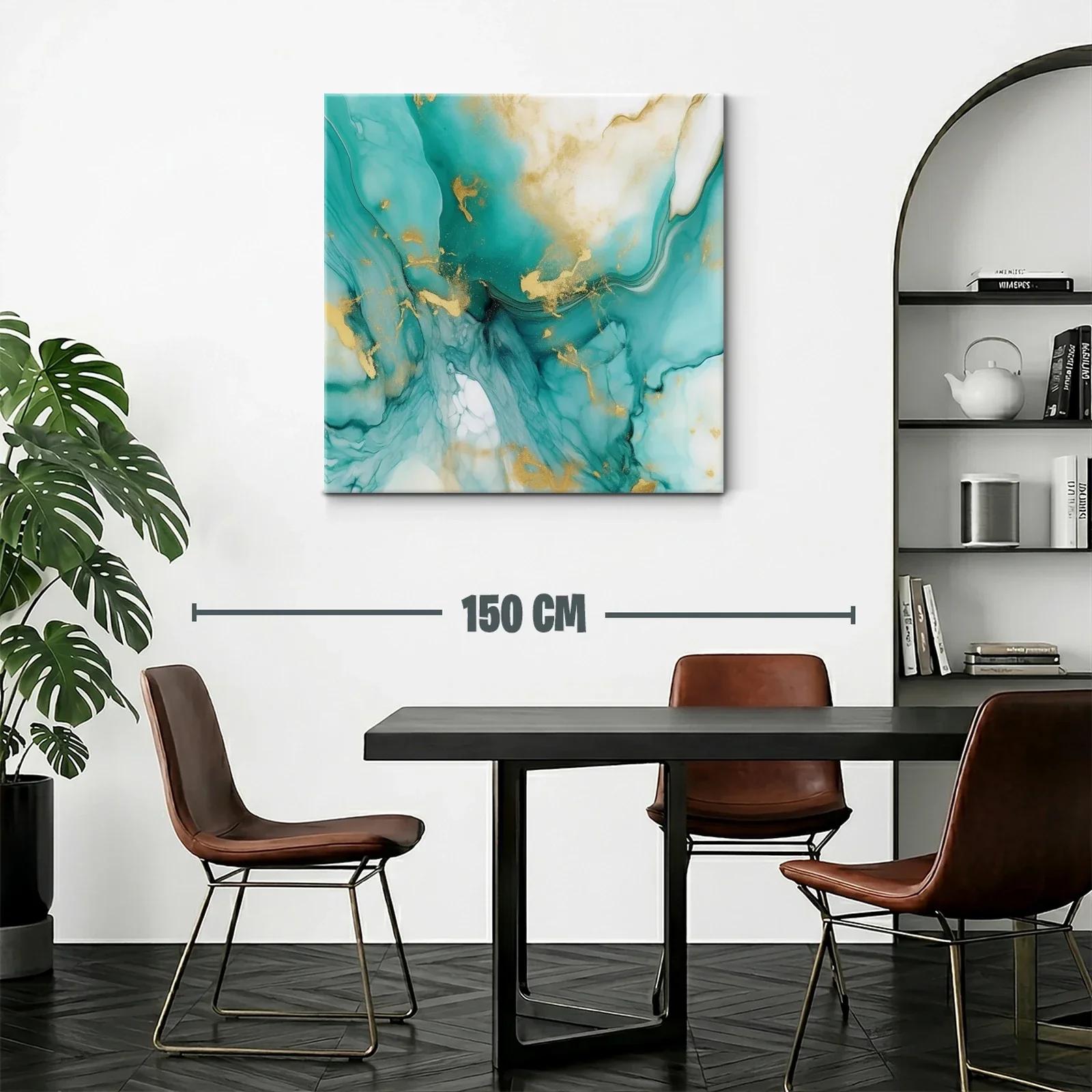 Cuadro abstracto en tonos verdes y dorados modernos — miniatura 2
