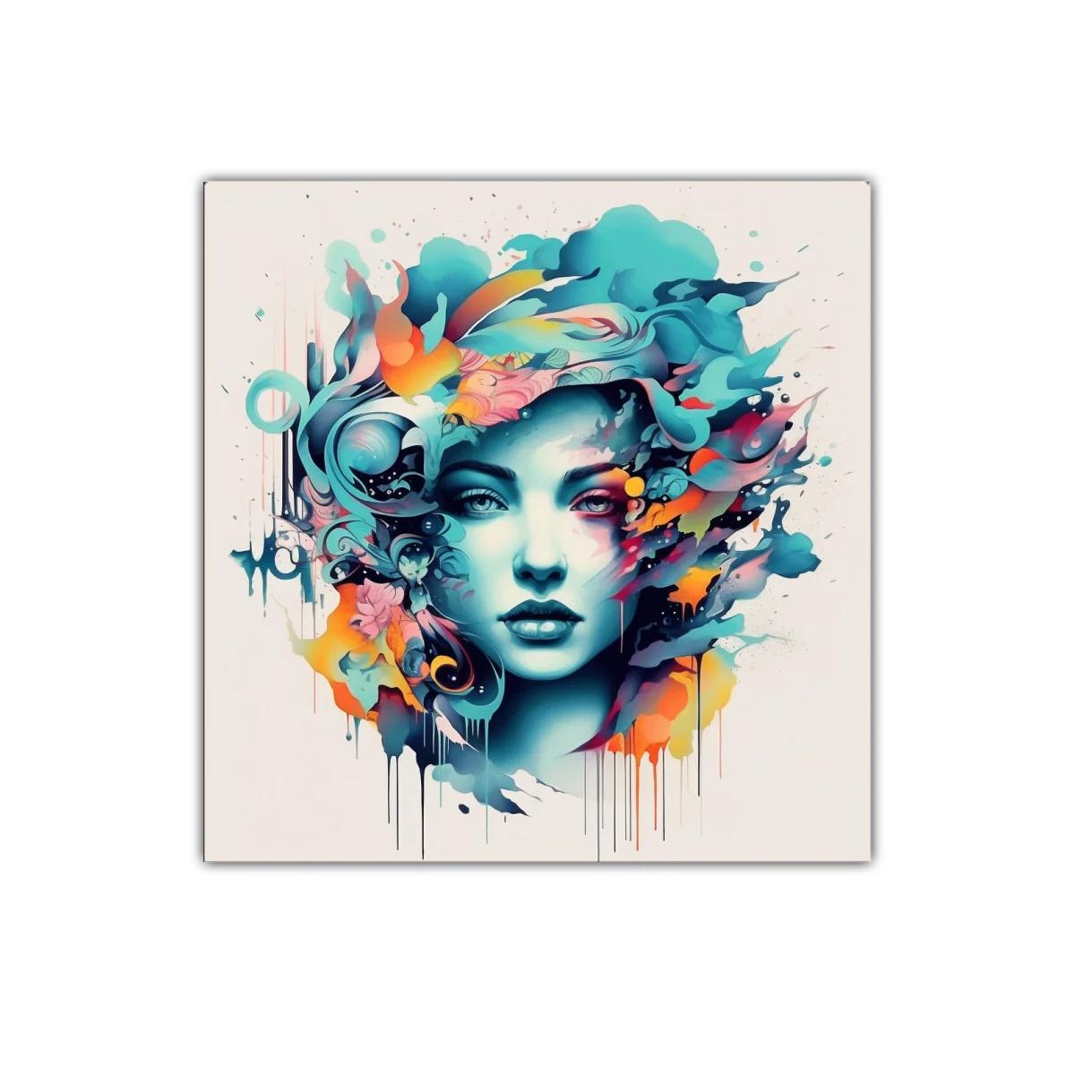 Rostro femenino con expresiones de color y movimiento — imagen principal