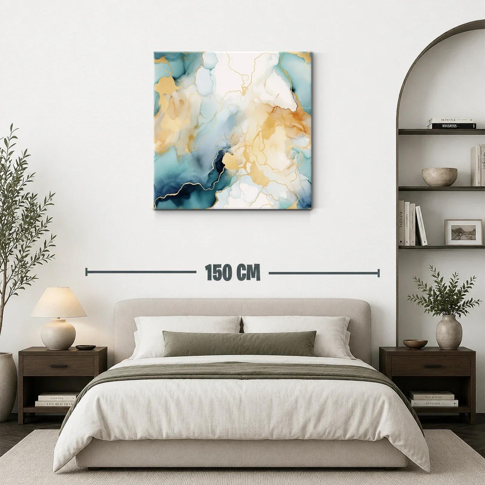 Arte abstracto con tonos dorados y azulados delicados — miniatura 3