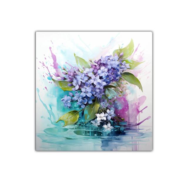 Cuadro floral con lilas y tonos acuarelados suaves