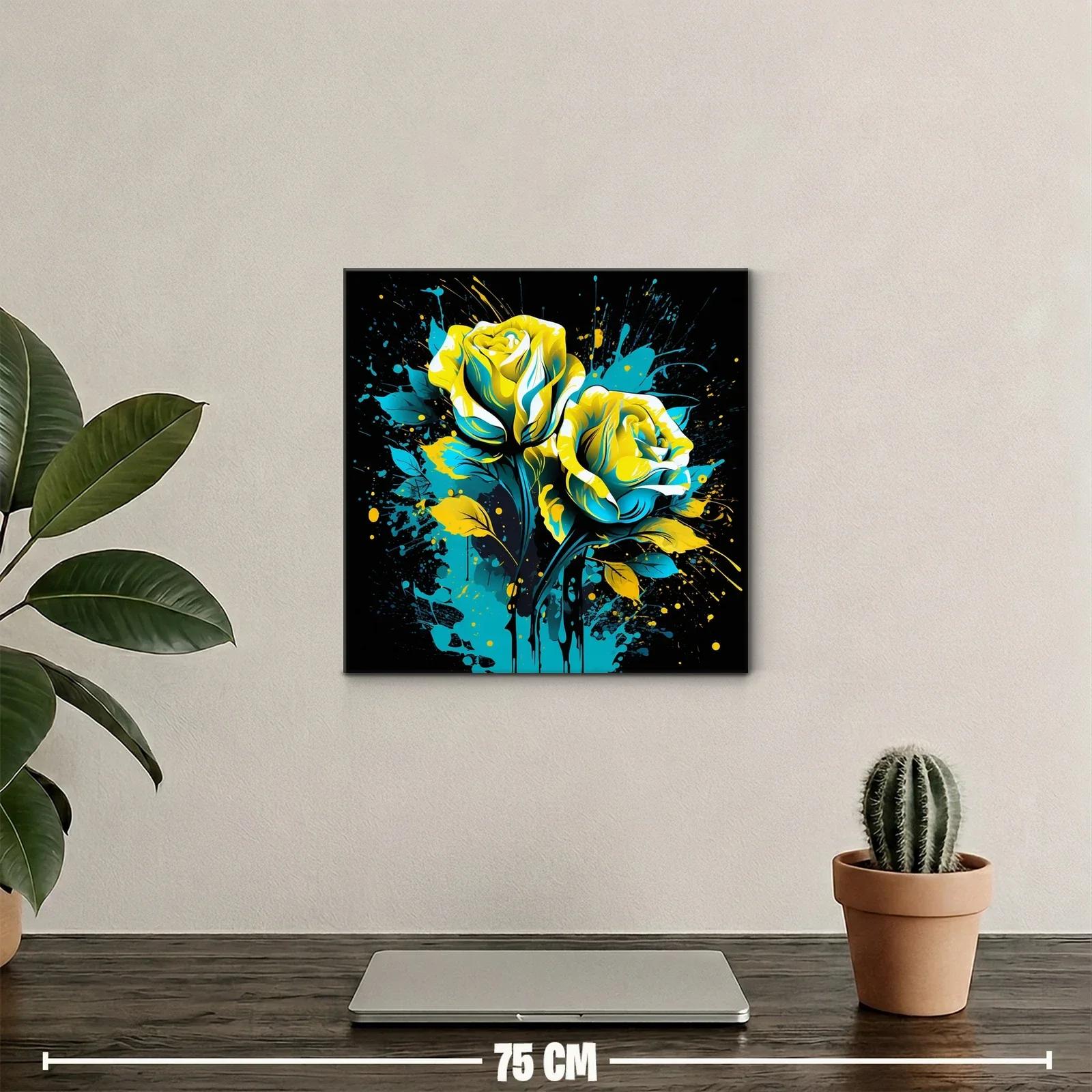 Rosas vibrantes en azul y amarillo sobre fondo oscuro — miniatura 2