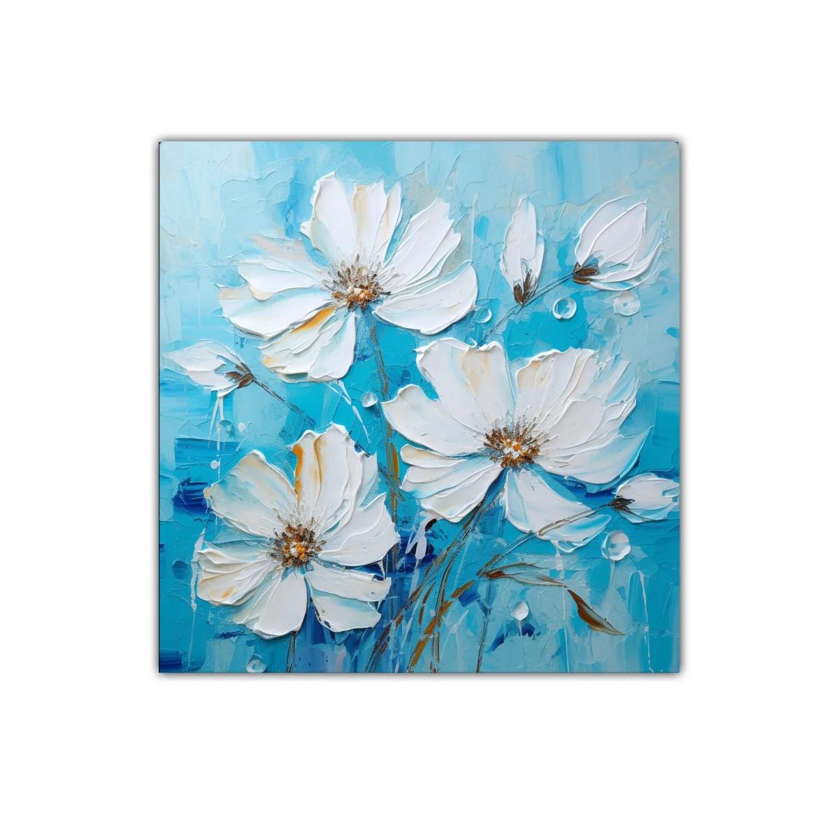 Cuadro decorativo de flores blancas sobre fondo azul — imagen principal