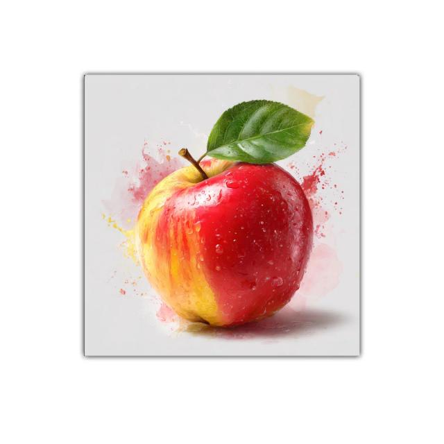 Cuadro decorativo manzana roja con toque amarillo y hoja verde
