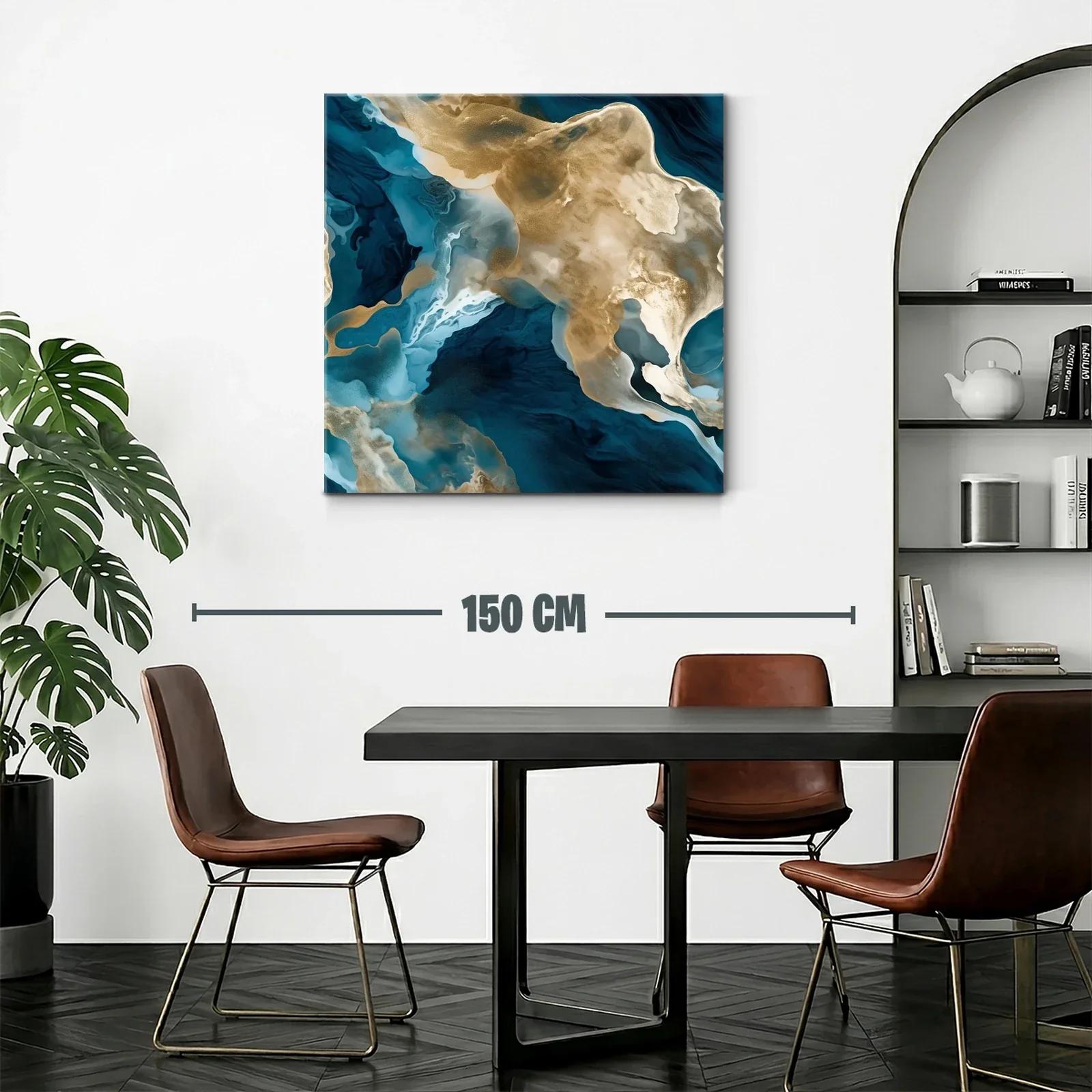 Cuadro abstracto con tonos dorados y azules intensos — miniatura 2