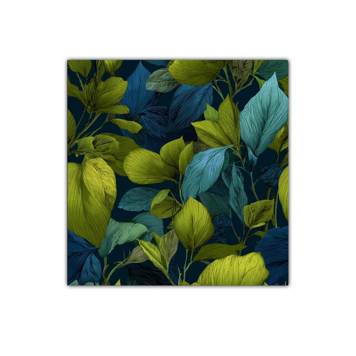 Cuadro decorativo con hojas en tonos verdes y azules — imagen principal