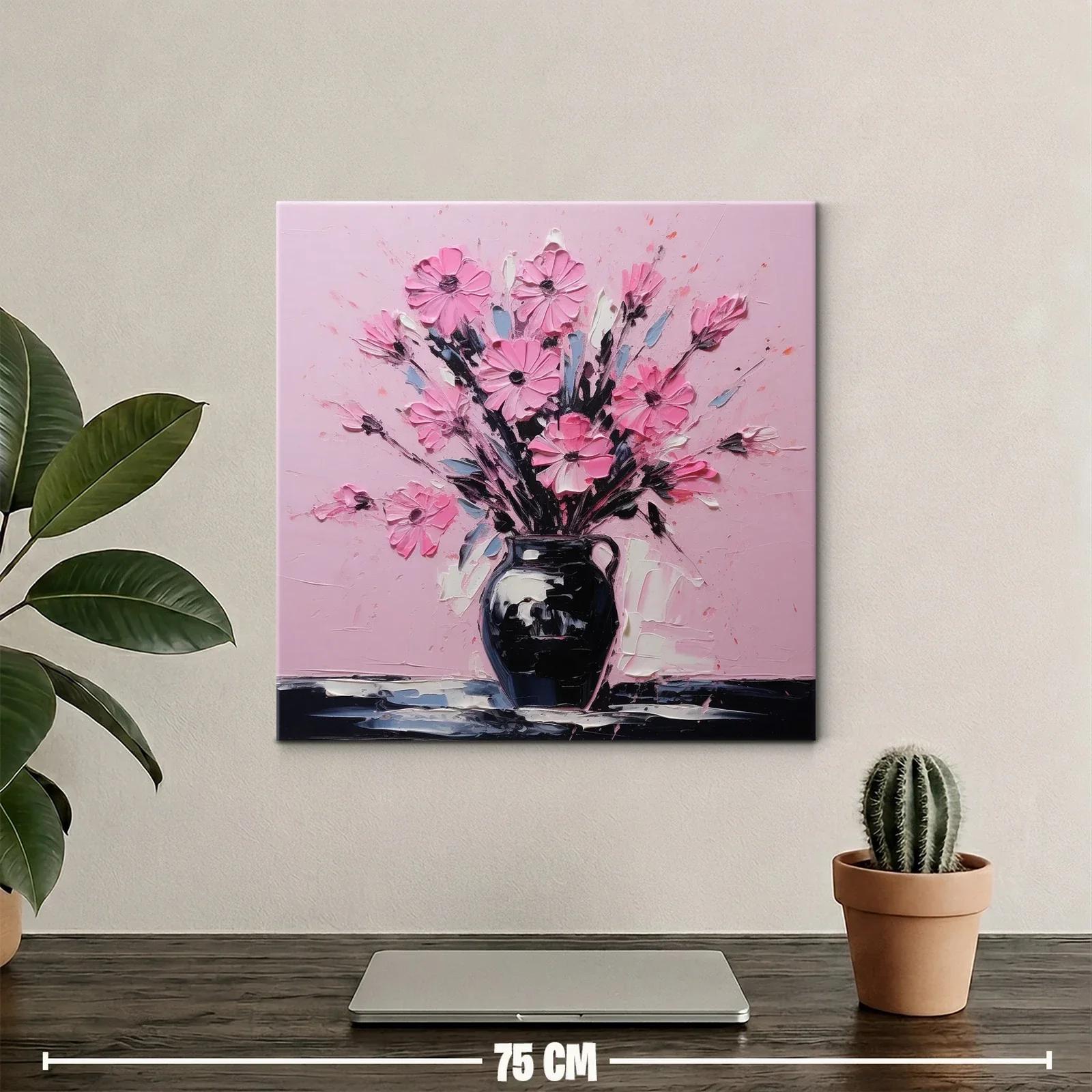 Cuadro vibrante con ramo de flores rosas sobre fondo pastel — miniatura 2