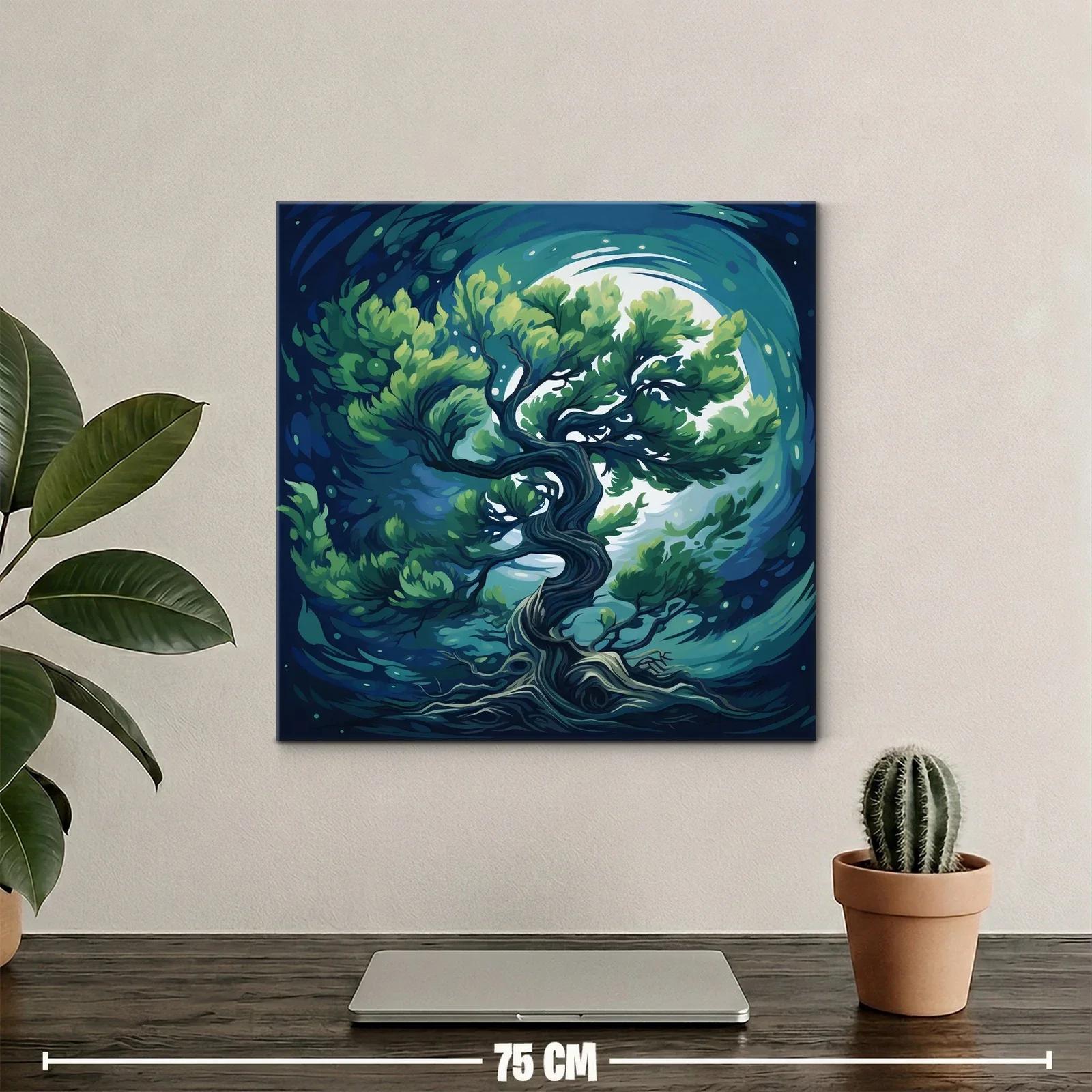 Cuadro Árbol Místico Bajo Luna Llena en Tonos Azules — miniatura 2