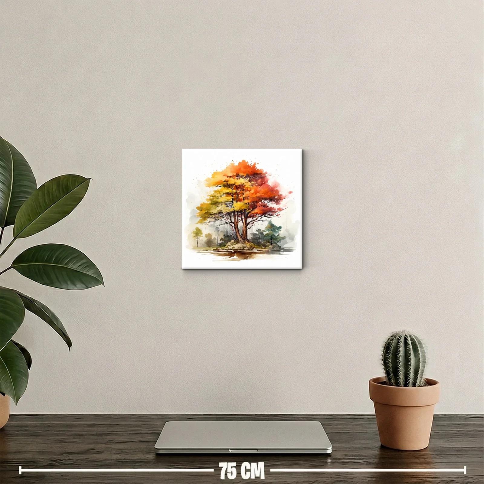 Árbol de otoño con vibrantes colores cálidos y paisaje sereno — miniatura 2