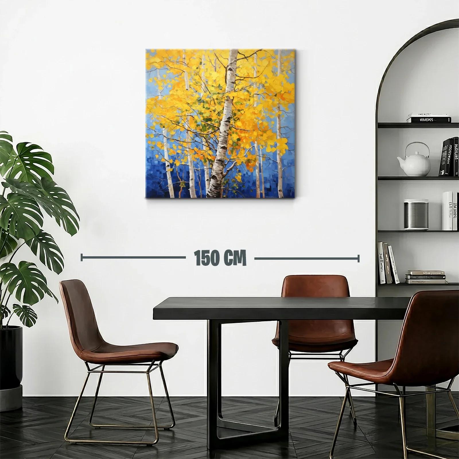 Bosque de abedules con hojas doradas y cielo azul — miniatura 2