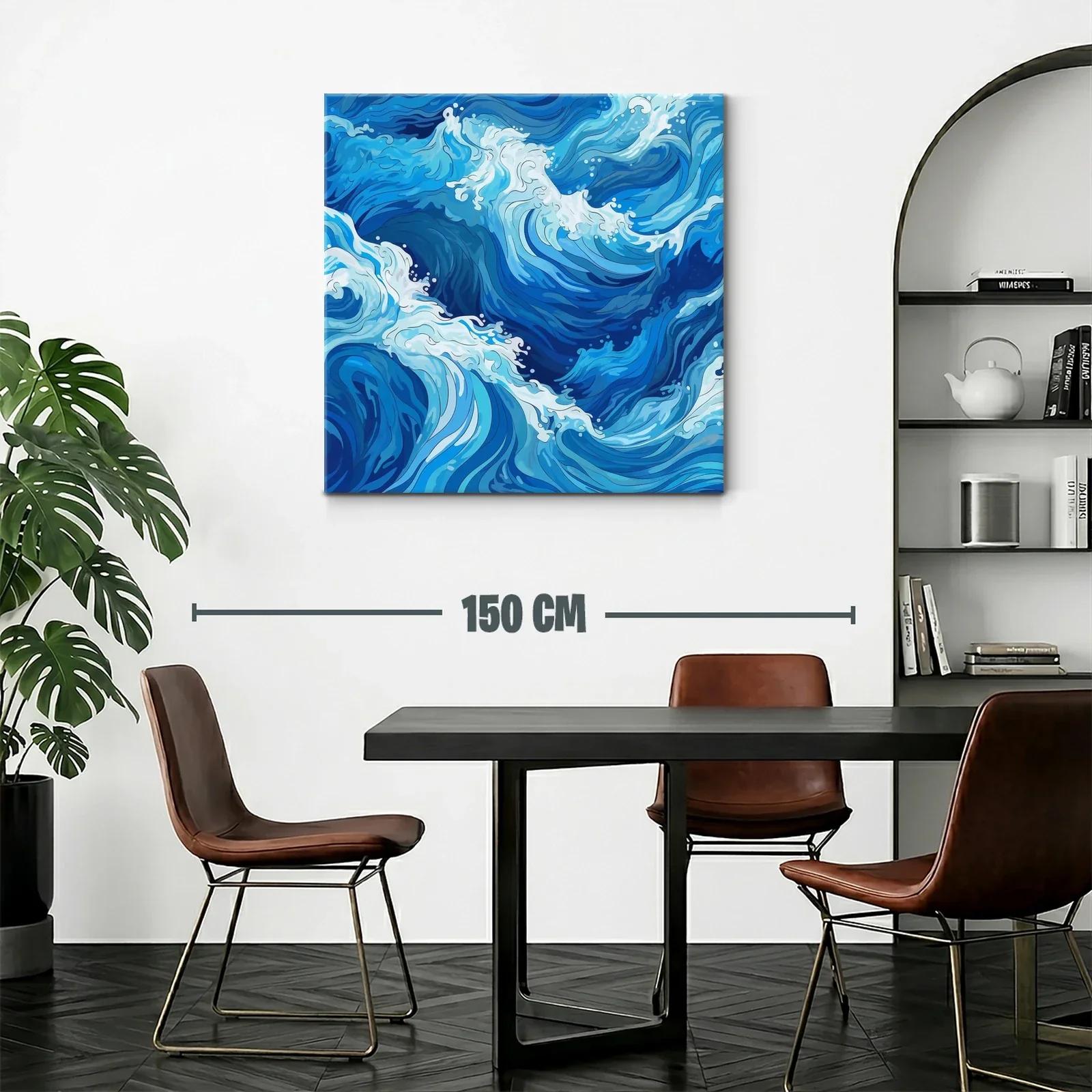 Cuadro moderno con diseño abstracto de olas en tonos azules — miniatura 2