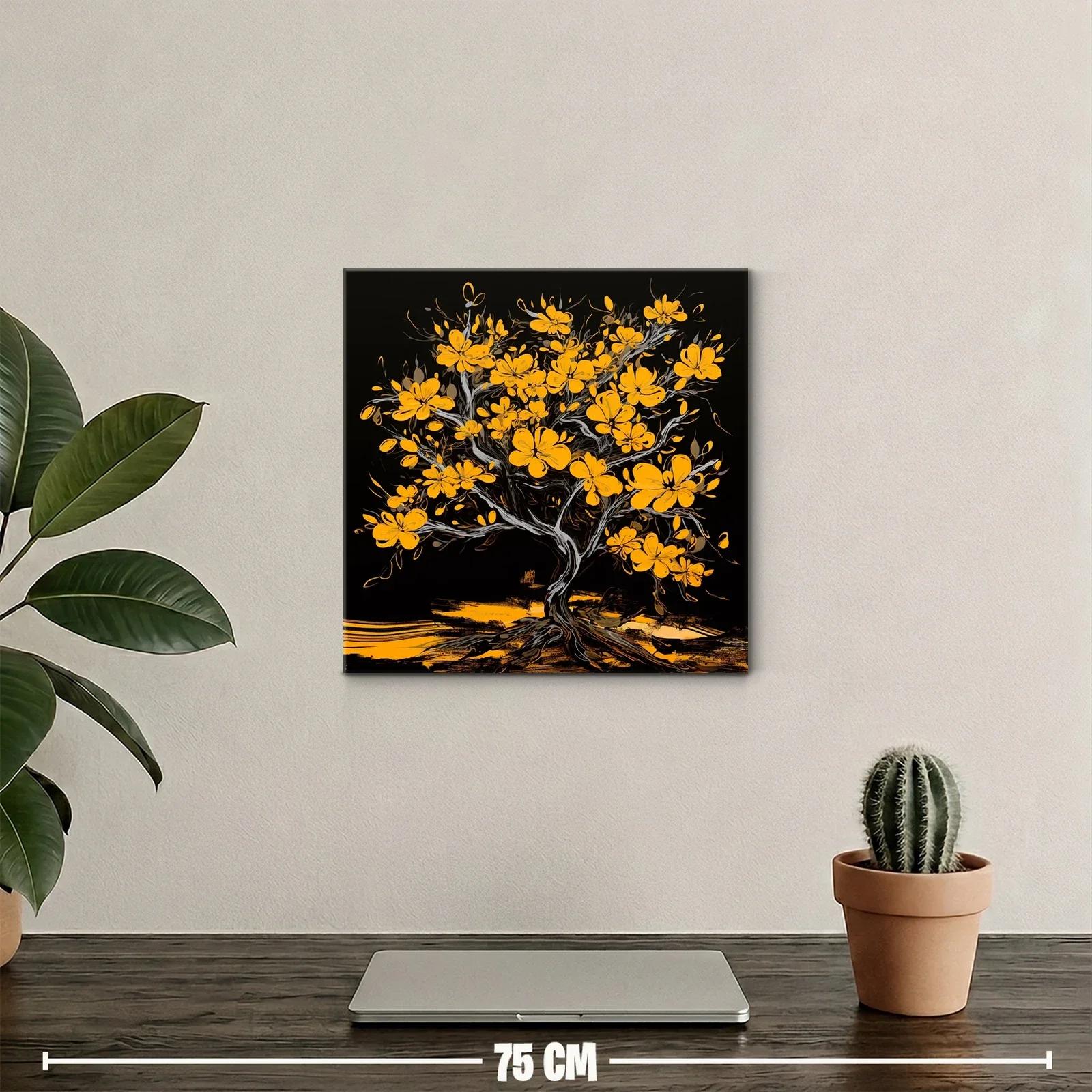 Árbol con flores amarillas sobre fondo negro intenso — miniatura 2