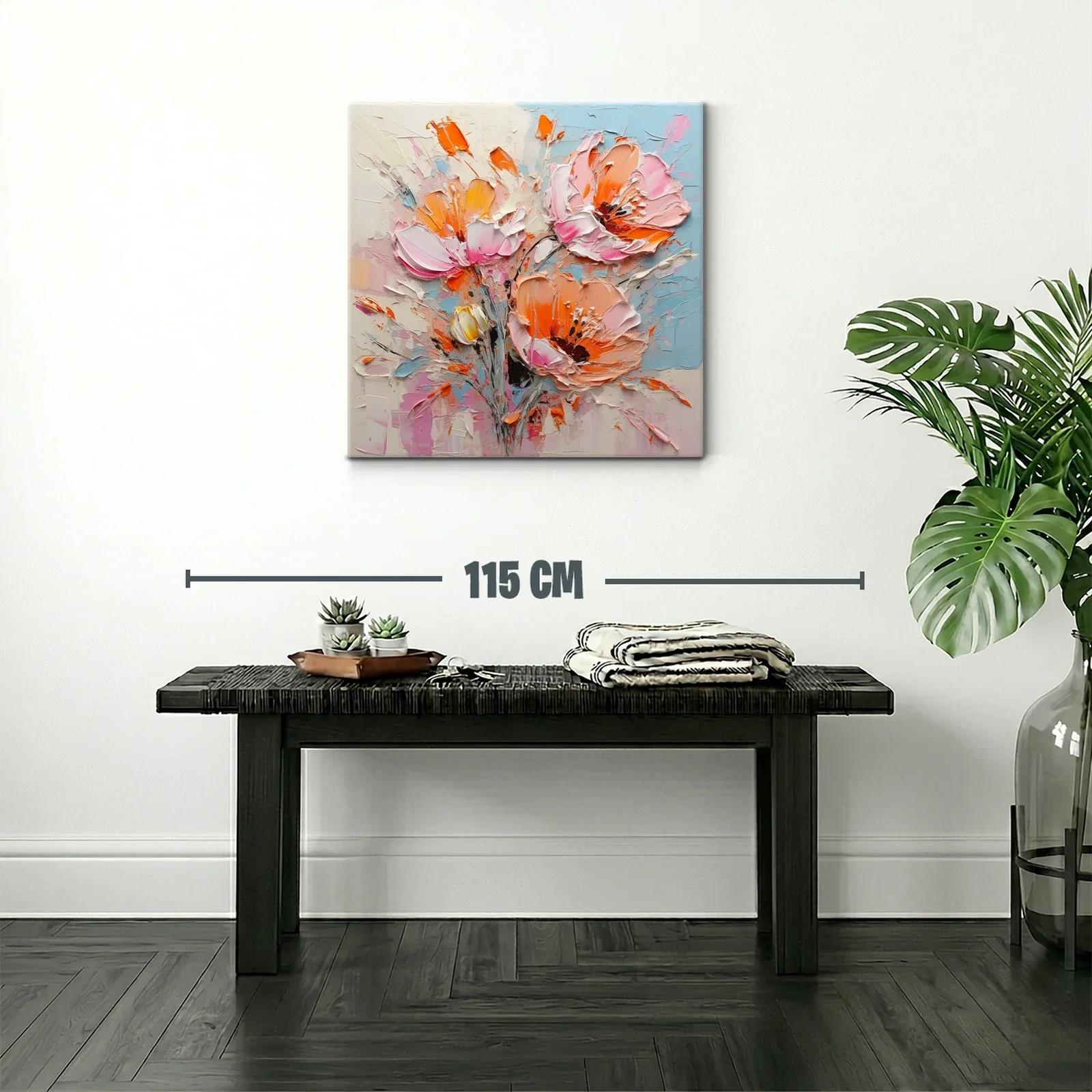 Cuadro floral vibrante con tonos cálidos y pastel — miniatura 2