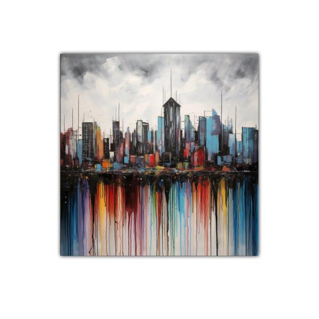 Cuadro decorativo ciudad moderna con reflejos coloridos
