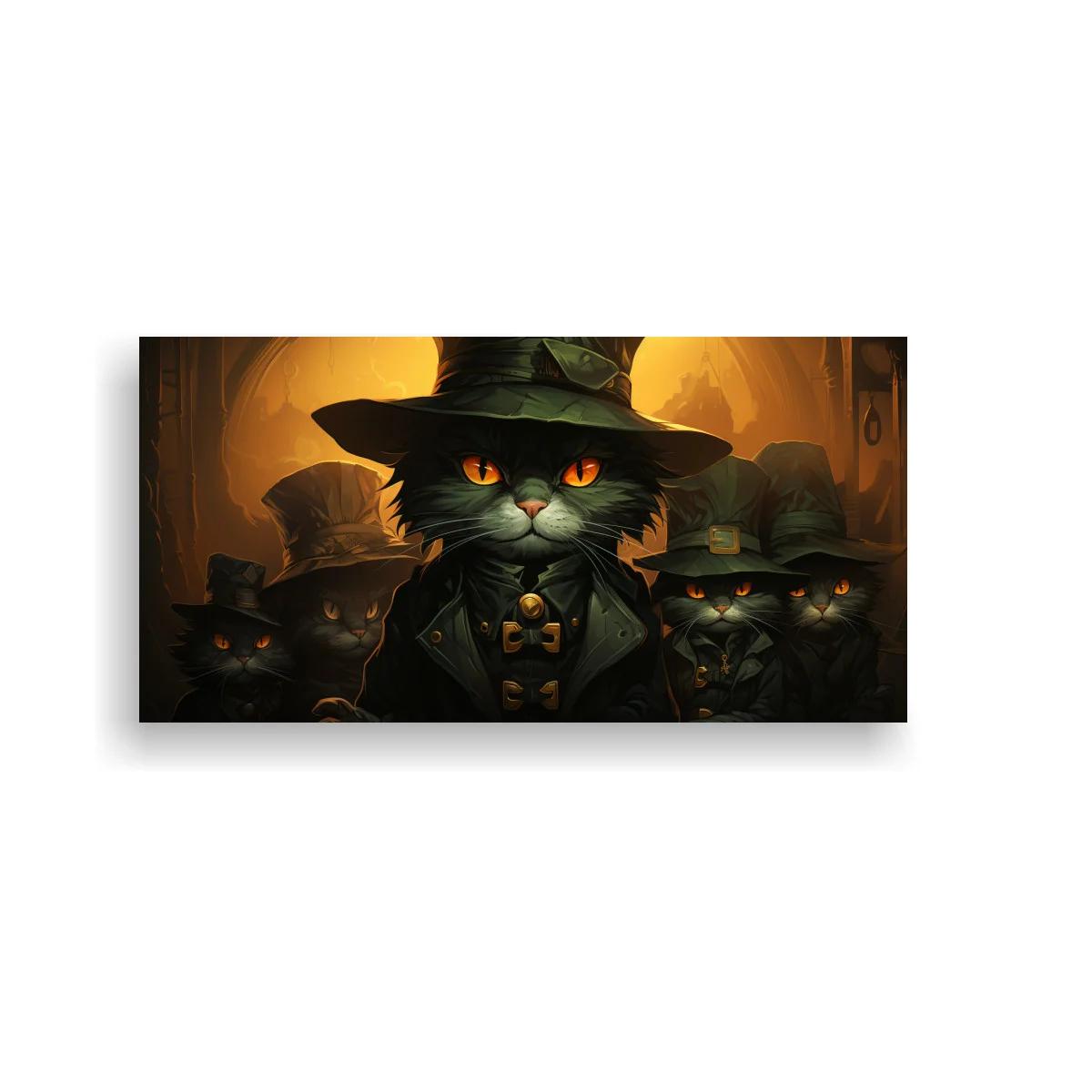 Cuadro gato negro con sombrero de bruja y grupo felino