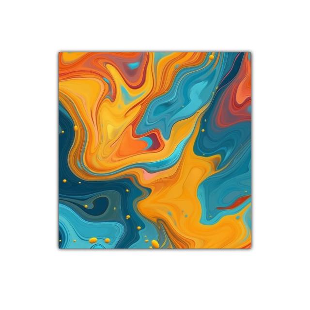 Cuadro abstracto vibrante con tonos anaranjados y azulados