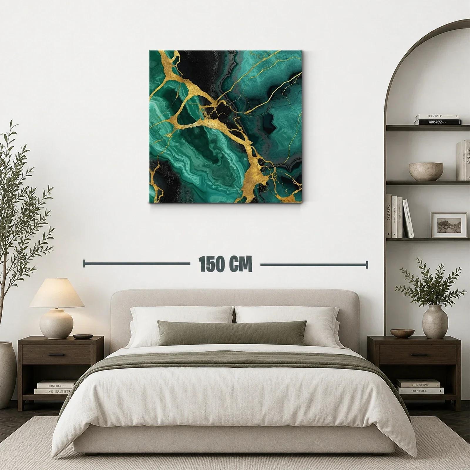 Cuadro abstracto en tonos verdes y dorados con diseño armonioso — miniatura 3