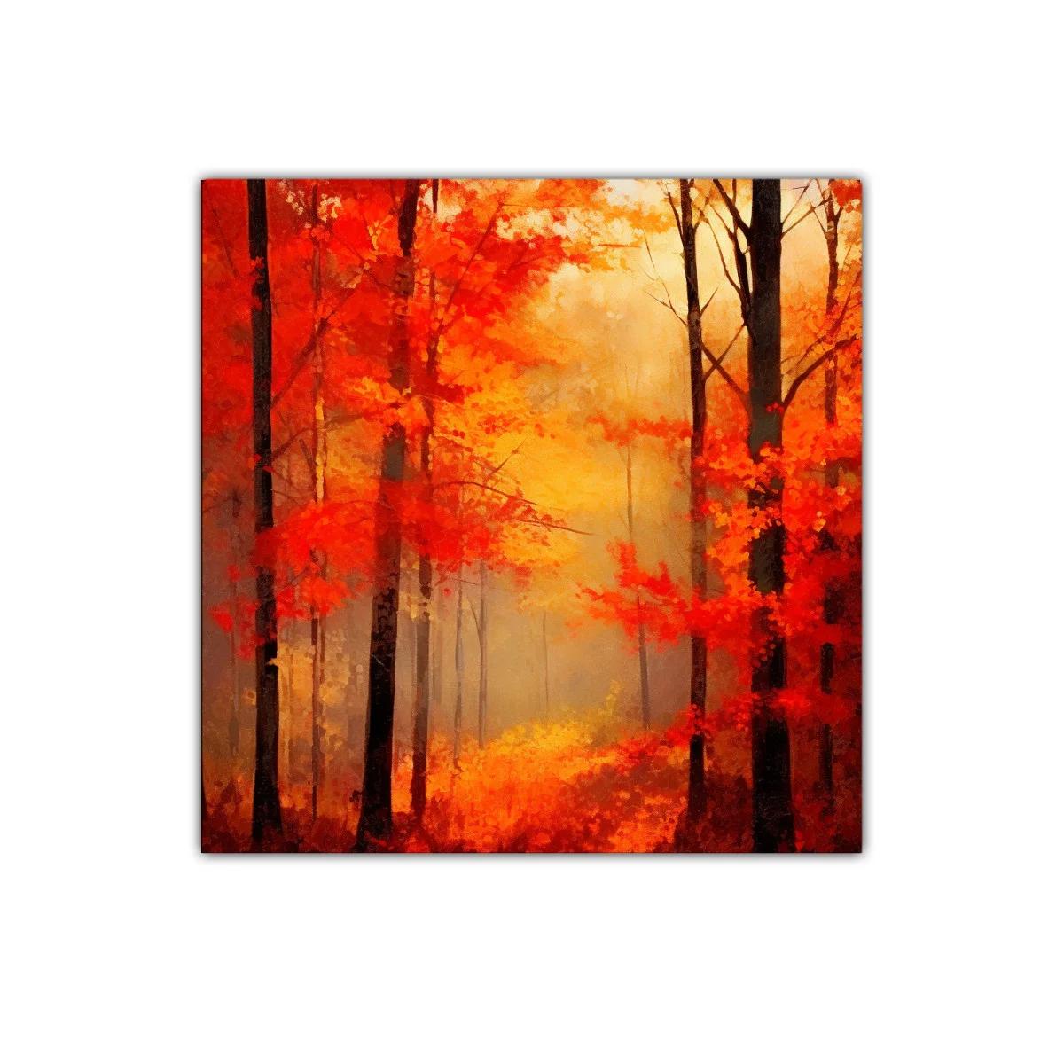 Bosque en otoño con intensos tonos cálidos y neblina suave — imagen principal