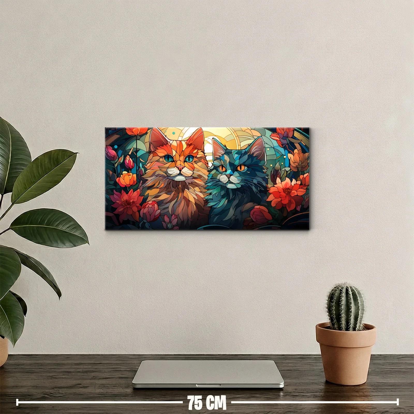 Cuadro dos gatos de pelo largo entre flores y follaje — miniatura 2