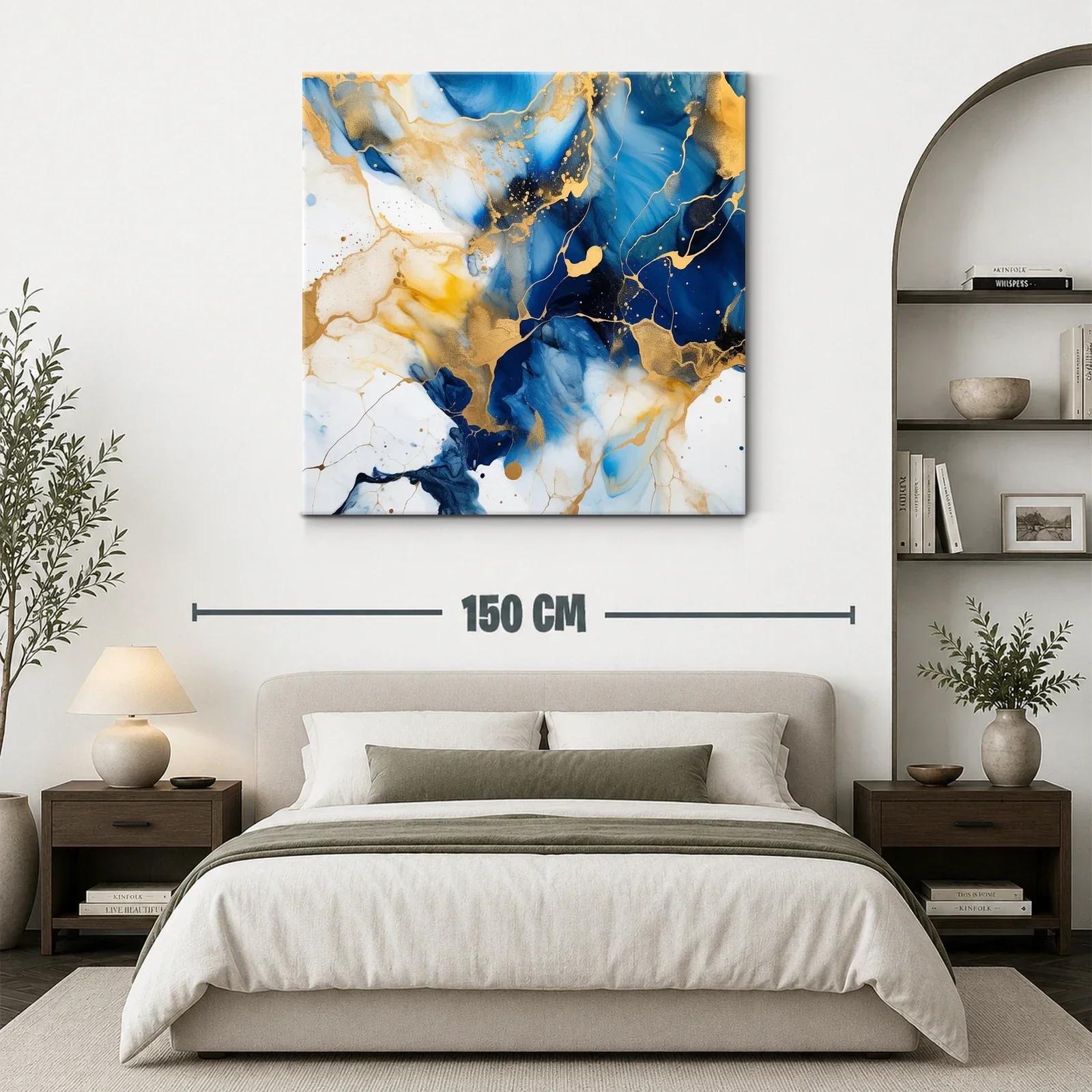 Cuadro abstracto con tonos azul y dorado brillante — miniatura 3