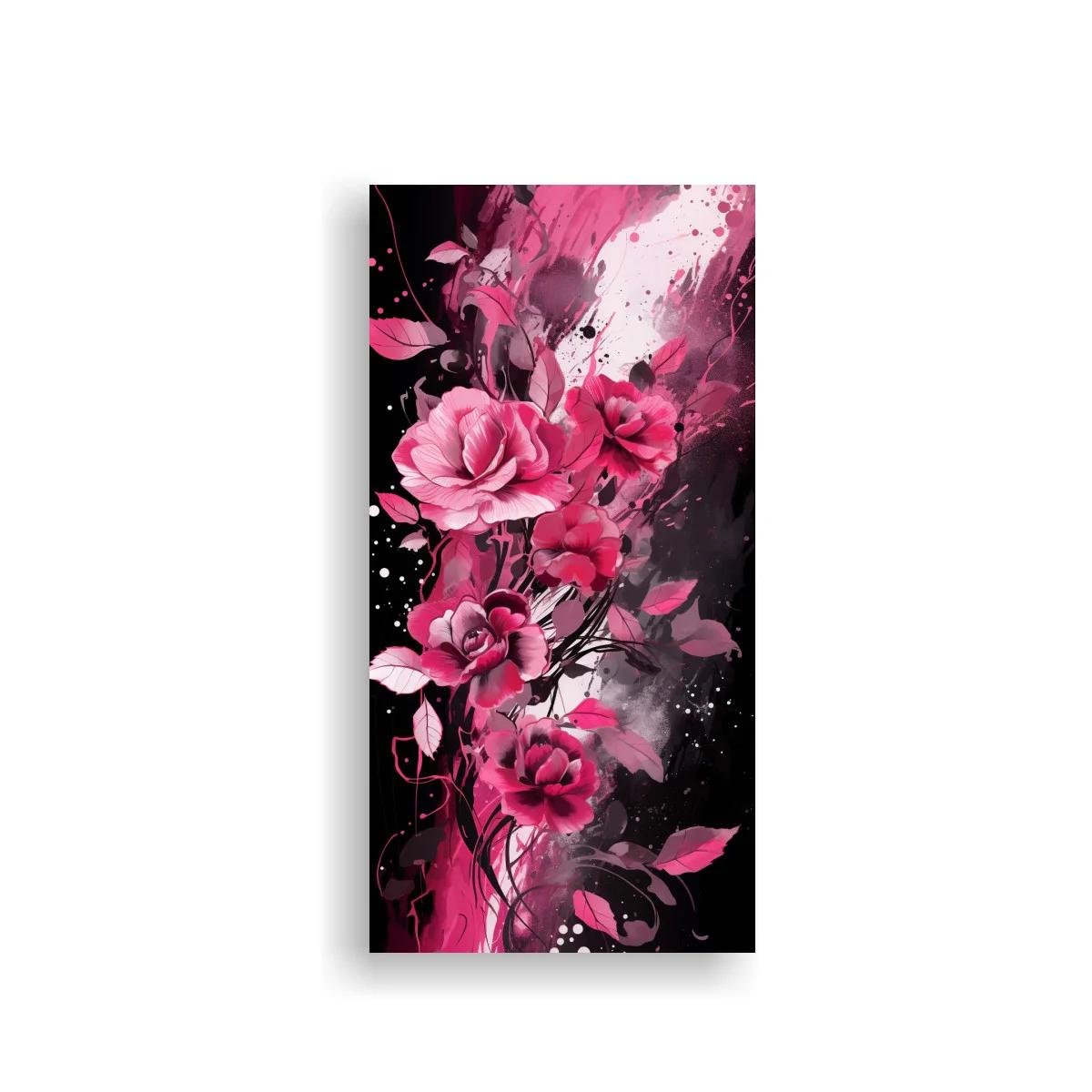 Cuadro flores rosas con efecto de tinta y fondo oscuro — imagen principal