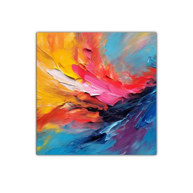 Cuadro abstracto con explosión de colores vivos y textura dinámica