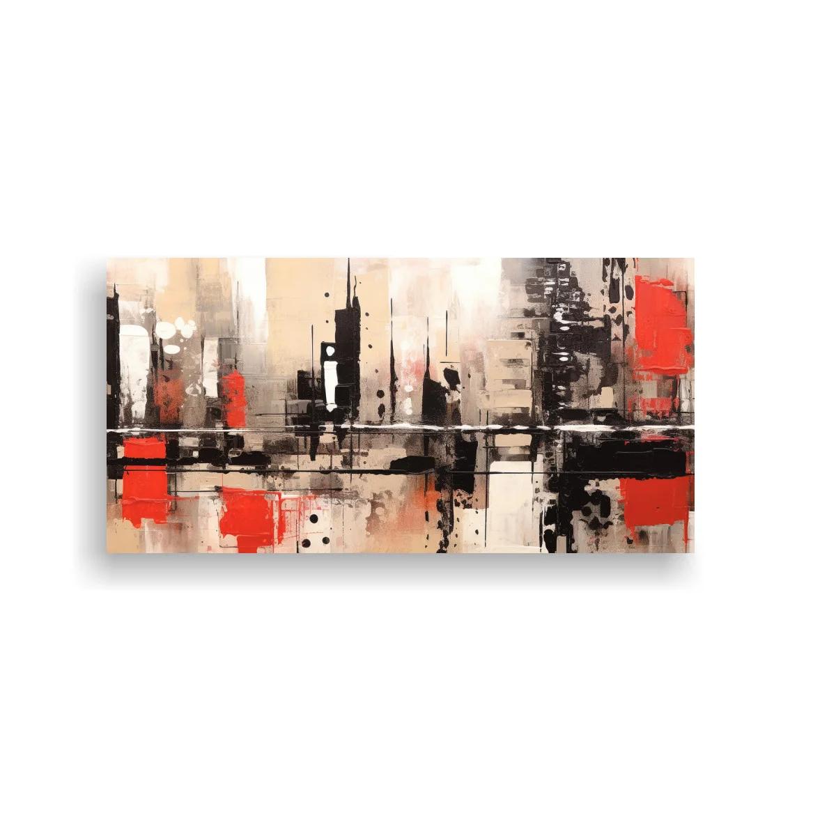 Cuadro skyline abstracto rojo con textura desgastada