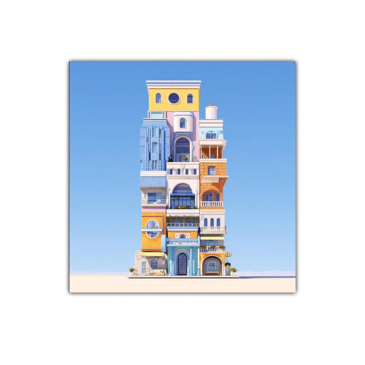 Edificio colorido con arquitectura variada y aire fresco