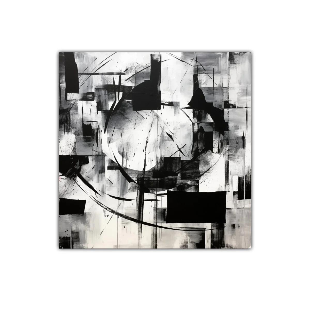 Cuadro abstracto en blanco y negro con formas geométricas