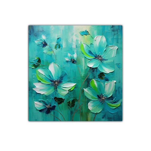 Cuadro floral en tonos azules y verdes para decoración moderna