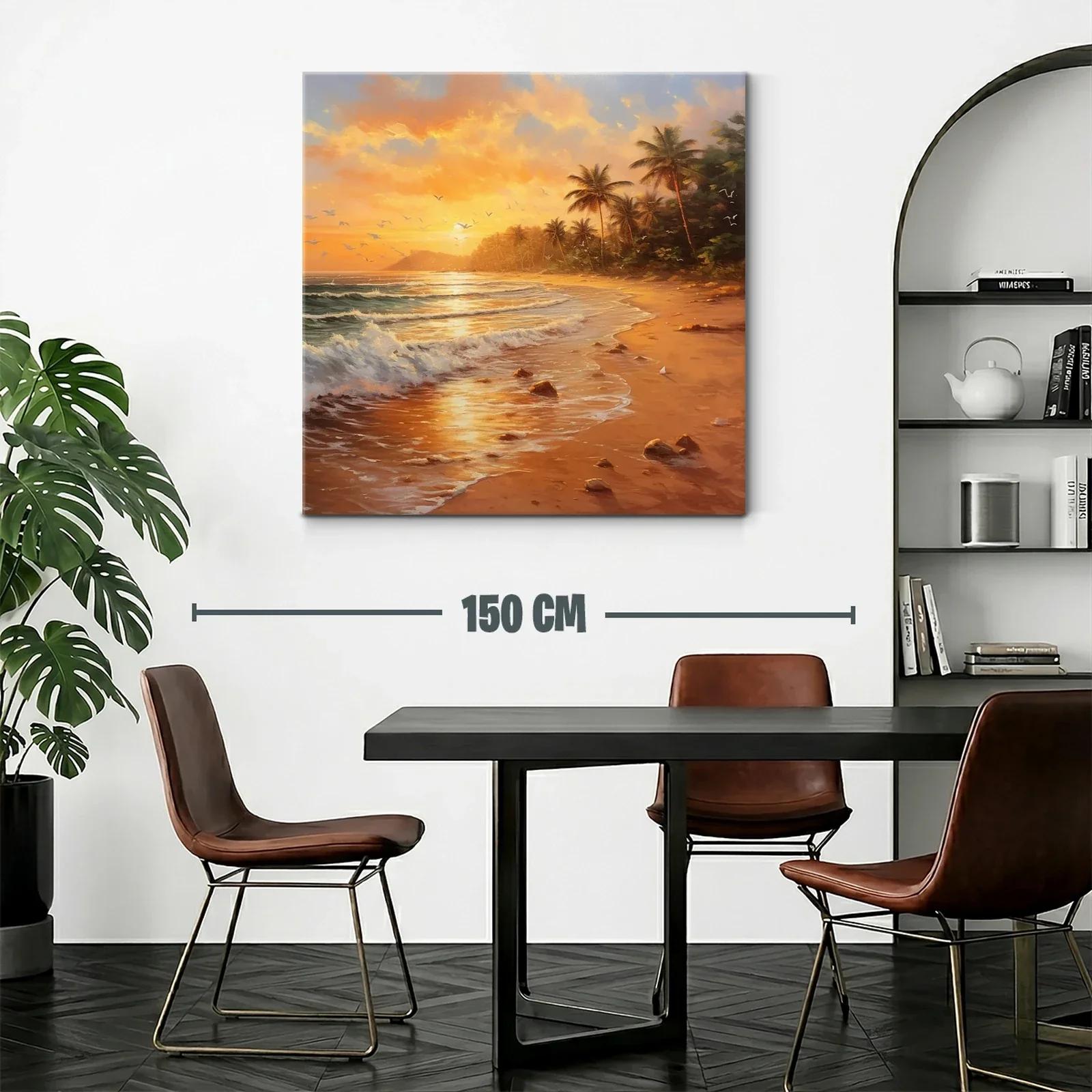 Sereno atardecer tropical con palmeras y olas suaves — miniatura 2