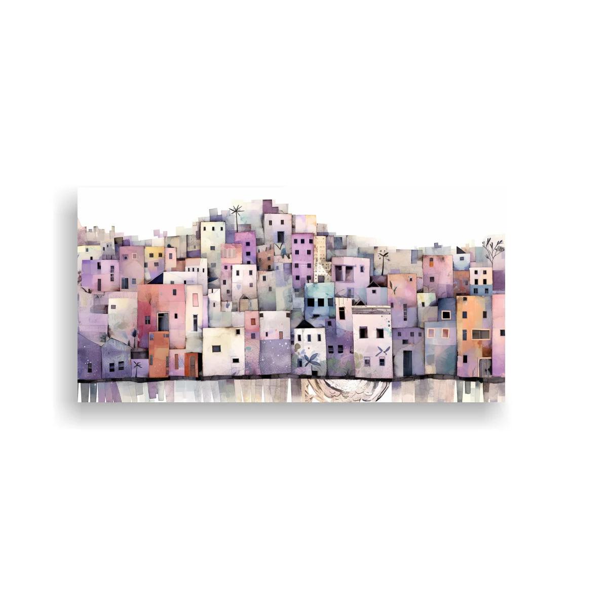 Cuadro casas apiladas en tonos pastel