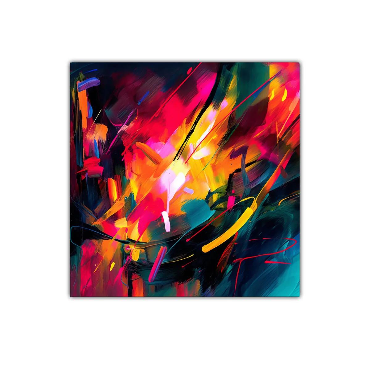 Cuadro abstracto con explosión de color vibrante y energía