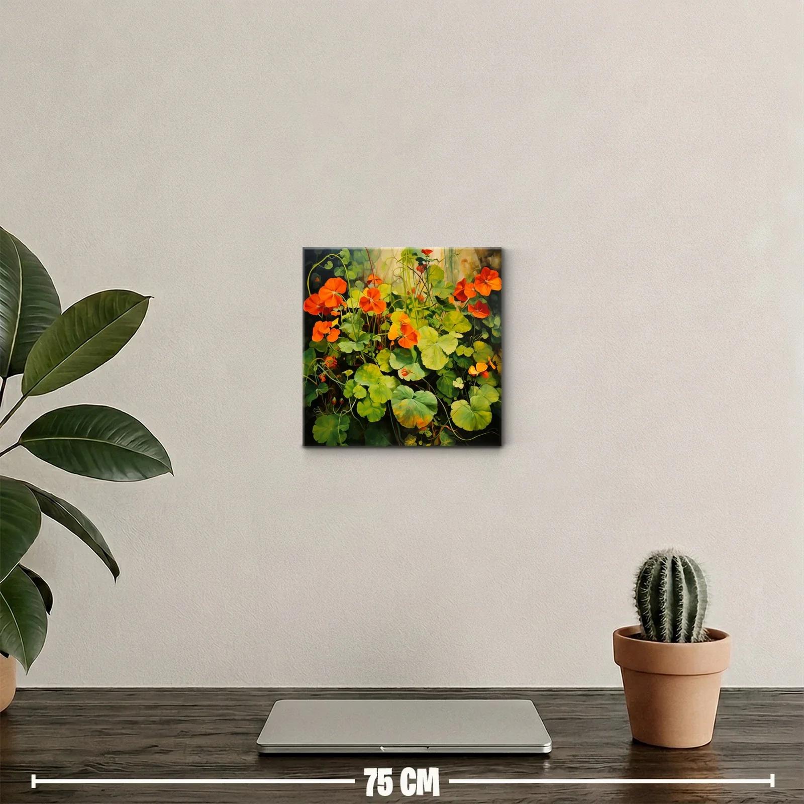 Cuadro decorativo flores en tonos verdes y naranjas vibrantes — miniatura 2