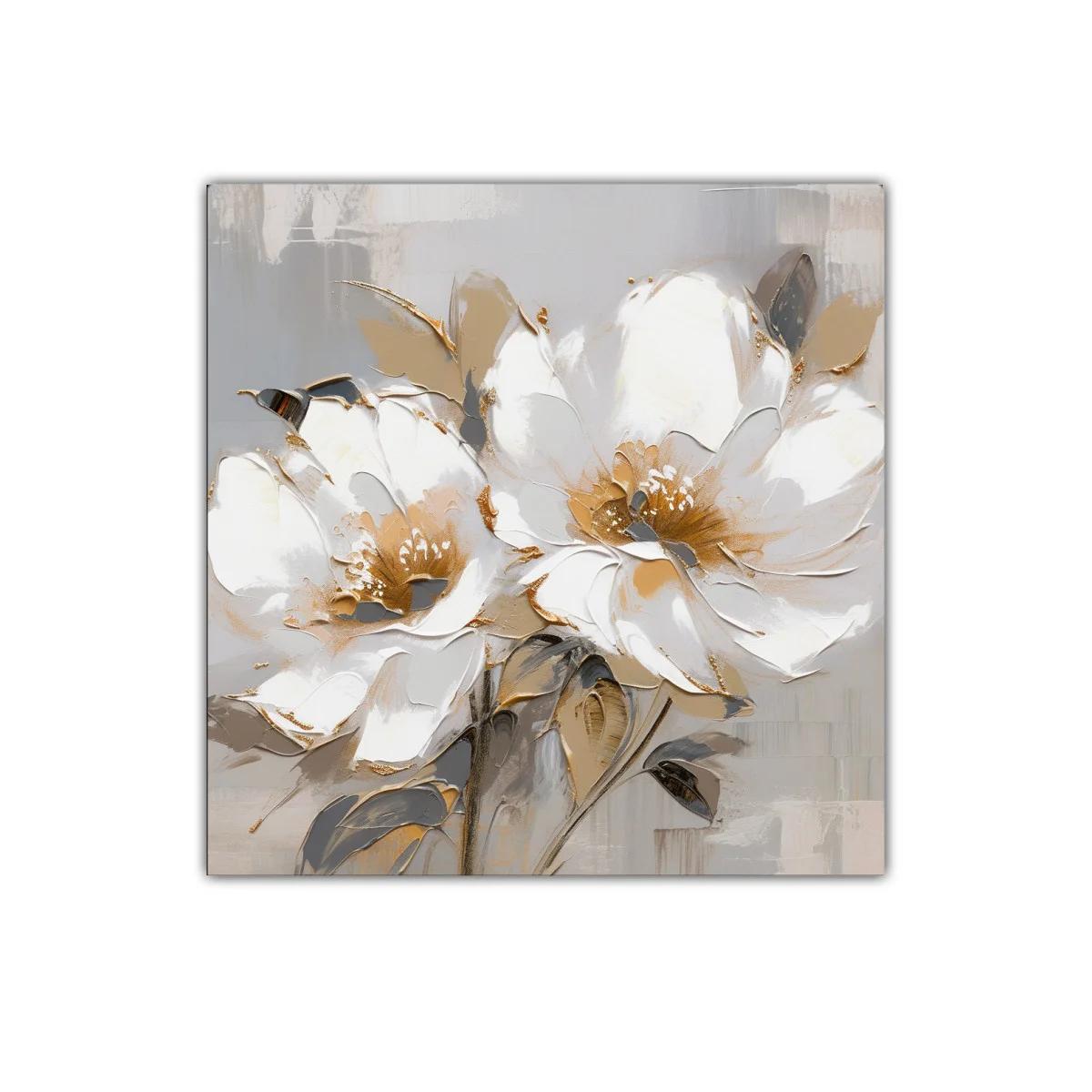 Cuadro decorativo floral en tonos neutros y dorados — imagen principal