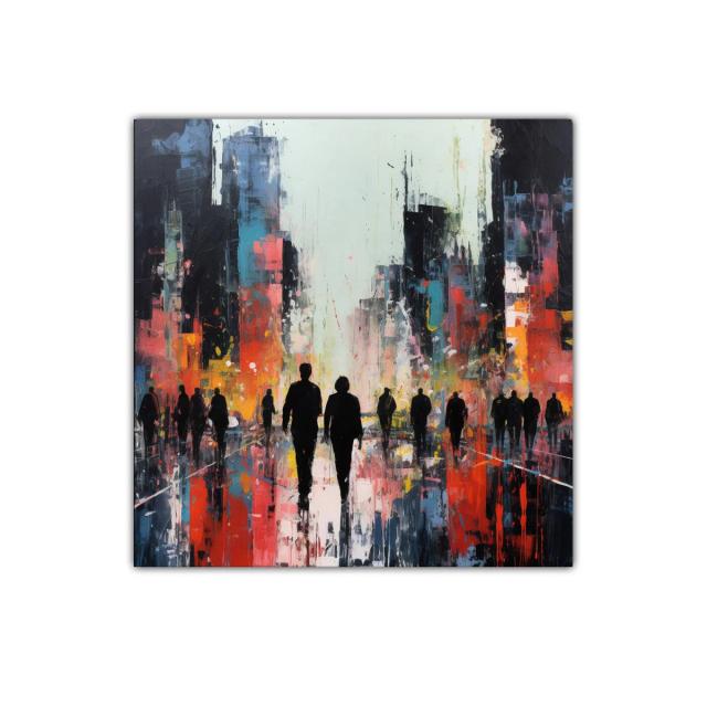 Ciudad Vibrante con Siluetas en Contraste Urbano