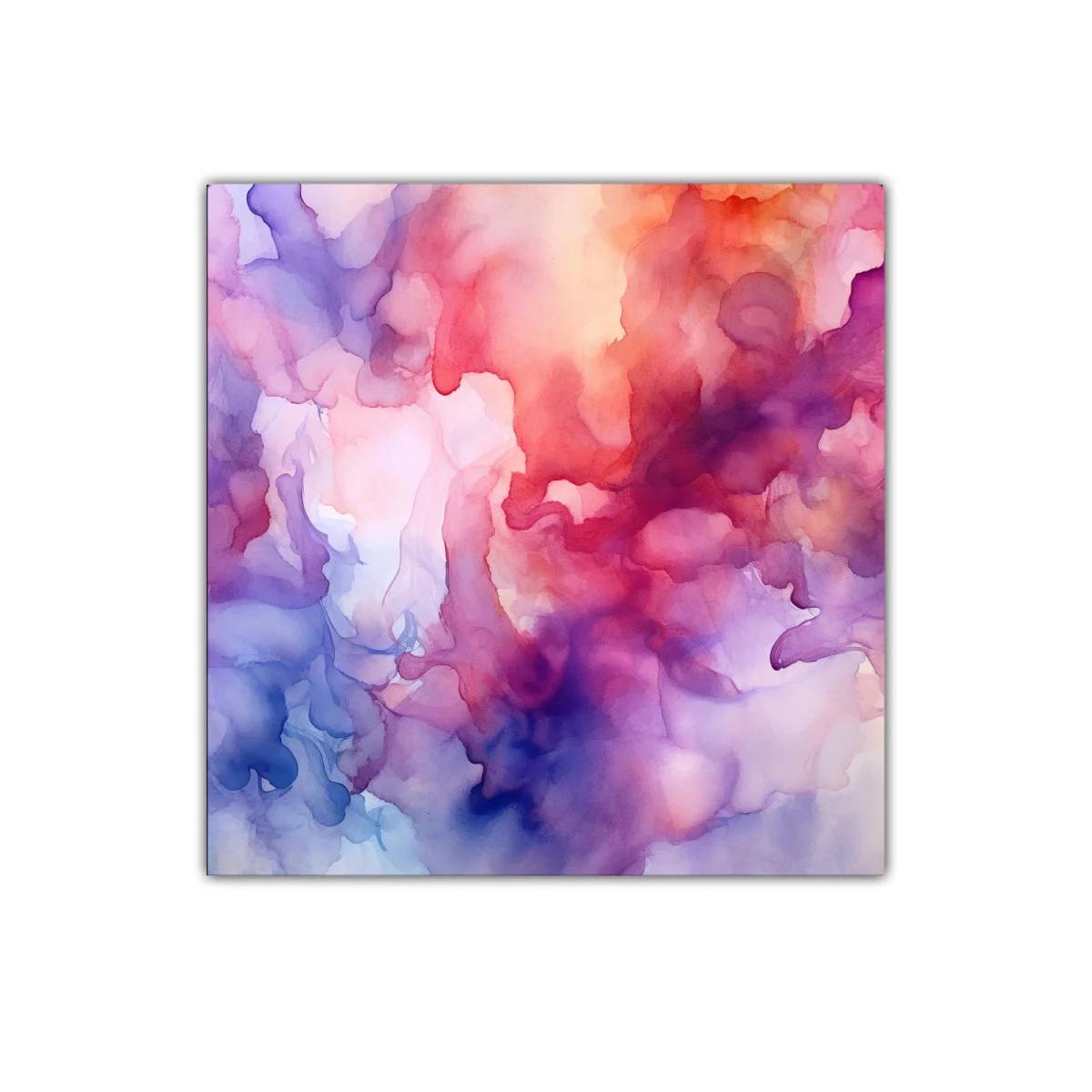Cuadro abstracto con tonos cálidos y lilas vibrantes
