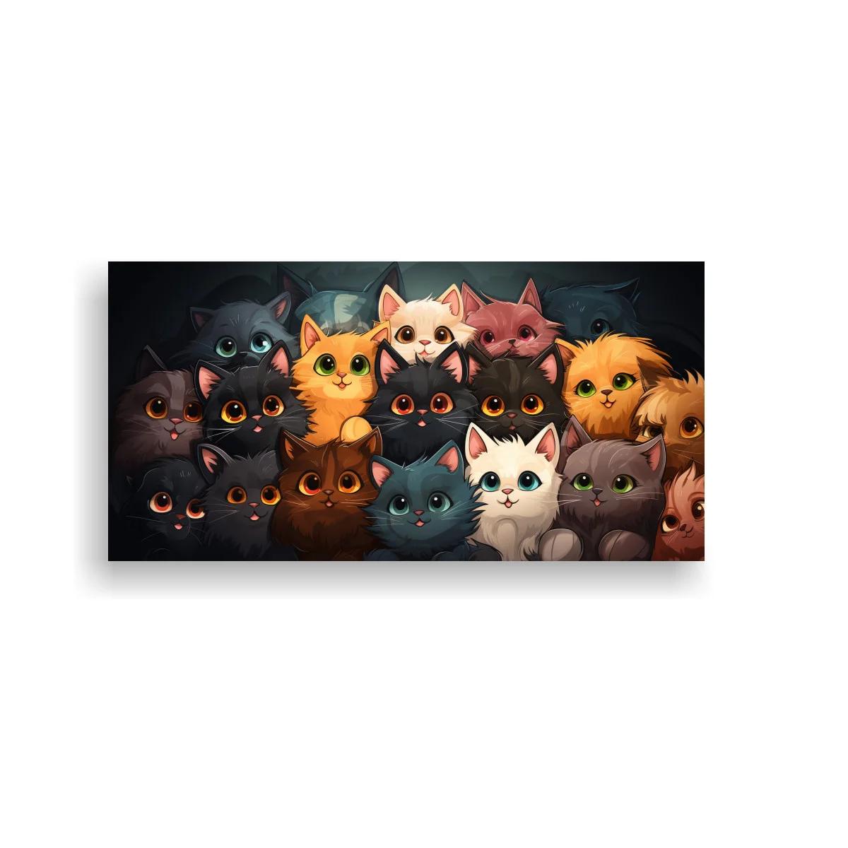 Cuadro grupo de gatos de ojos grandes en fila compacta