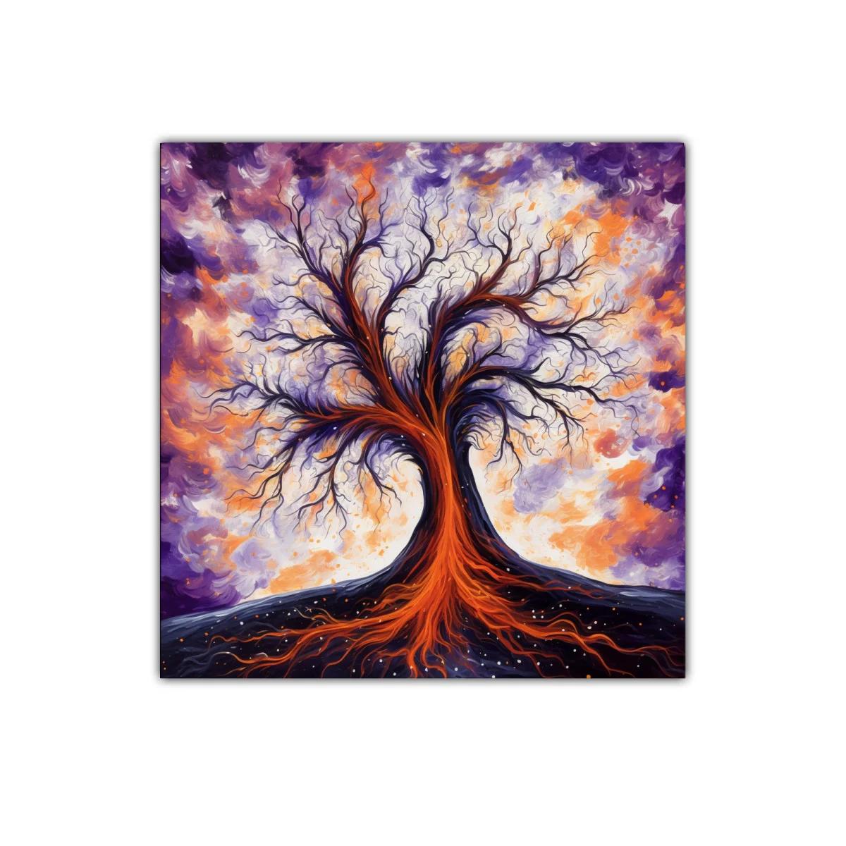 Árbol de fuego entre nubes vibrantes y energía intensa — imagen principal