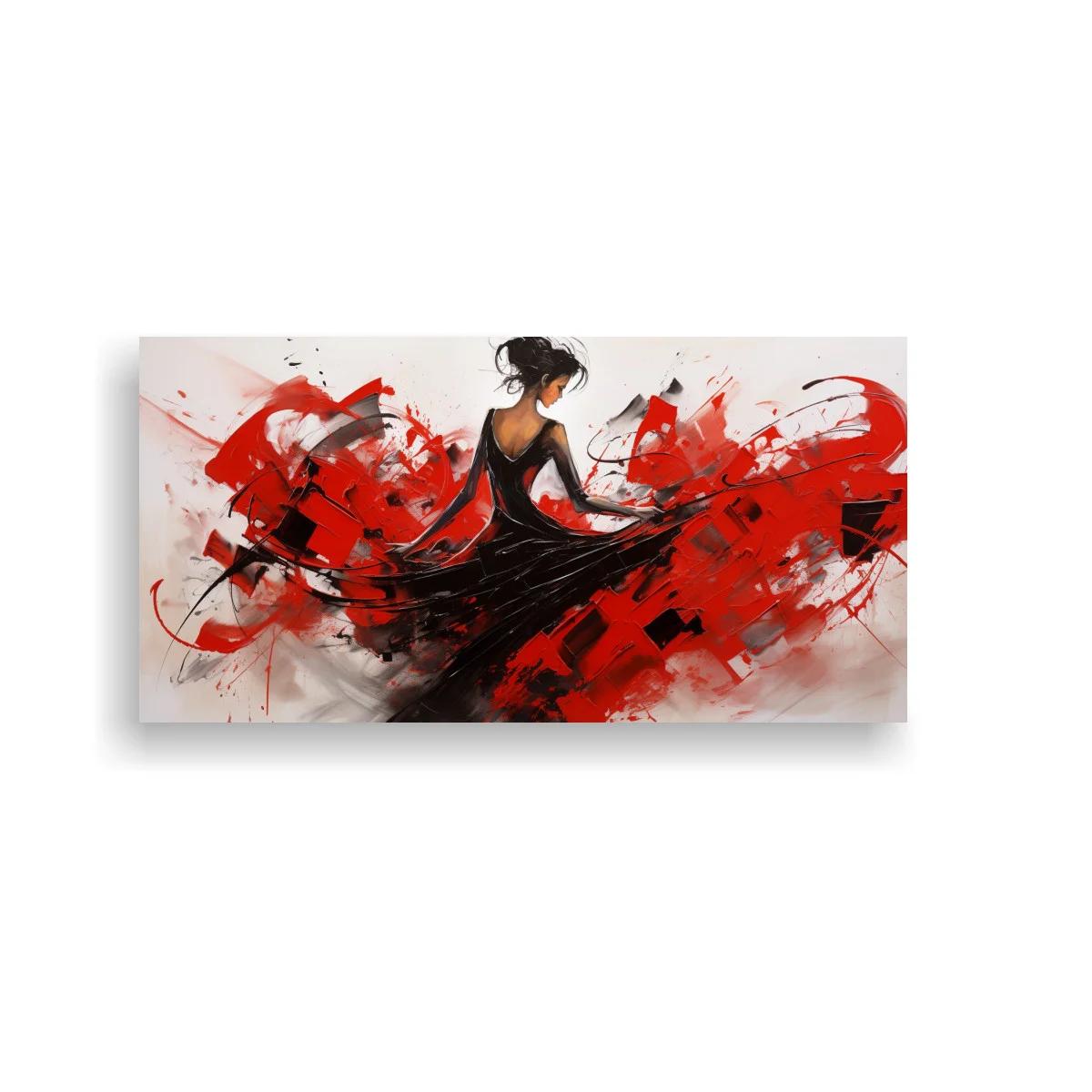 Cuadro bailarina con vestido negro y trazos rojos