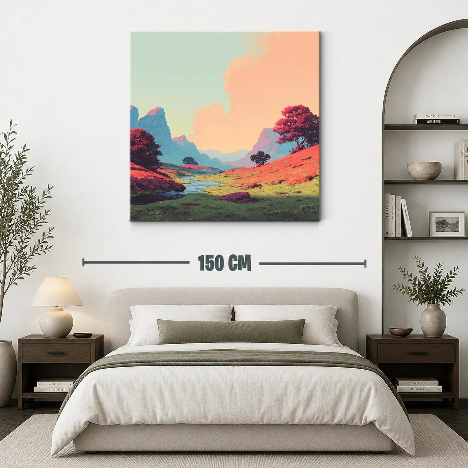 Paisaje sereno con colinas y río bajo cielo pastel — miniatura 3