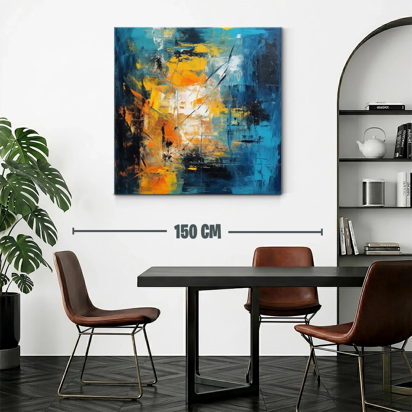 Cuadro abstracto con vibrantes tonos azul y amarillo — miniatura 2
