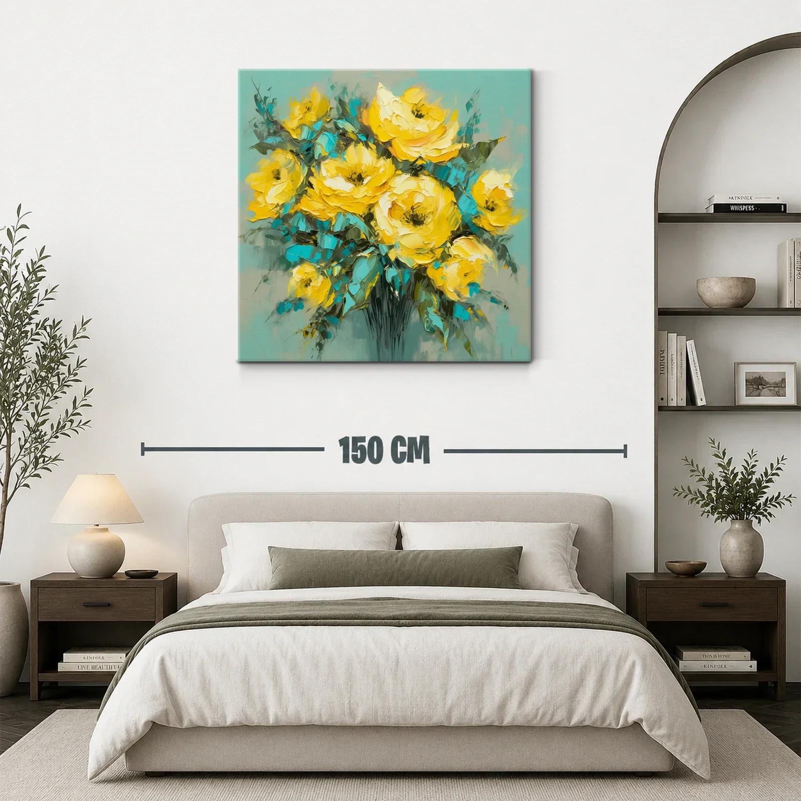 Ramo vibrante de flores amarillas y hojas turquesa — miniatura 3